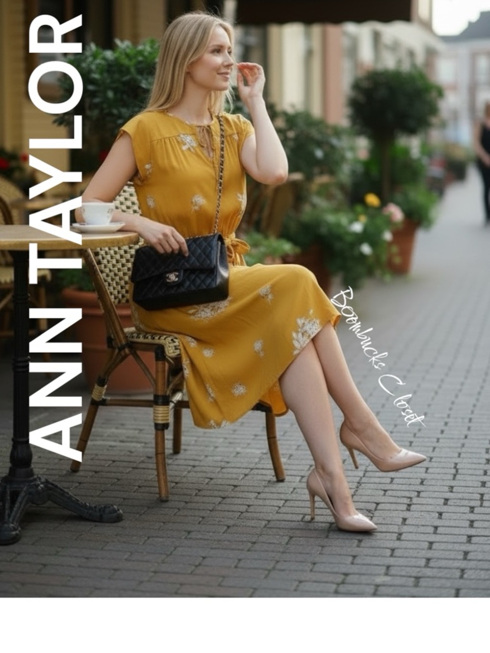 NWOT Ann Taylor Mustard Yellow Floral Tie-Waist Midi Dress